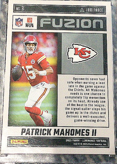 2025 Panini Luminance Football #3 Patrick Mahomes II — back