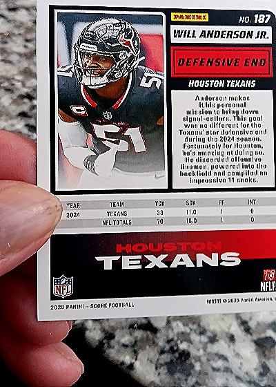2025 Panini Score-A-Treat #187 Will Anderson Jr. — back