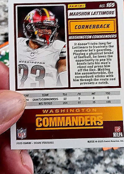 2025 Panini Score #165 Marshon Lattimore — back