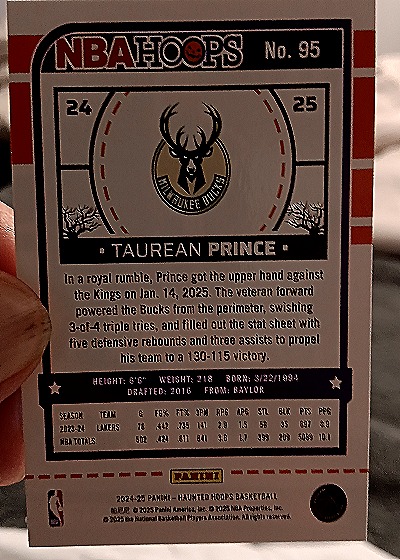2024-25 Panini Haunted Hoops #95 Taurean Prince — back