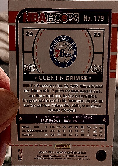2024-25 Panini NBA Hoops Haunted Hoops #179 Quentin Grimes — back