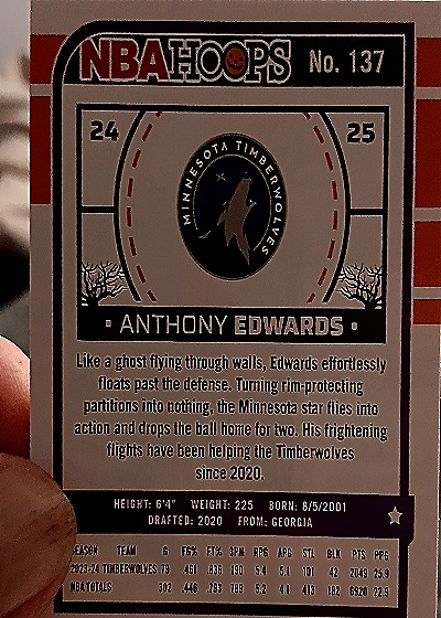 2024-25 Panini NBA Hoops Haunted Hoops #137 Anthony Edwards — back