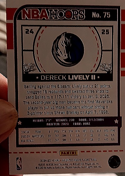 2024-25 Panini NBA Hoops Haunted Hoops #75 Dereck Lively II — back