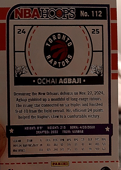 2024-25 Panini NBA Hoops Haunted Hoops #112 Ochai Agbaji — back