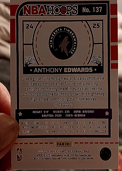 2024-25 Panini Haunted Hoops Orange #24-25 Anthony Edwards — back