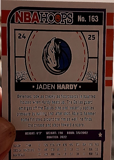 2024-25 Panini NBA Hoops Haunted Hoops #163 Jaden Hardy — back