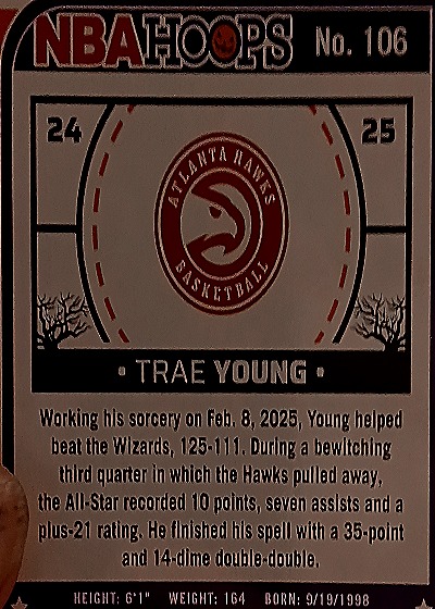 2024-25 Panini NBA Hoops Haunted Hoops #106 Trae Young — back