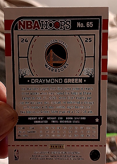 2024-25 Panini NBA Hoops #65 Draymond Green — back