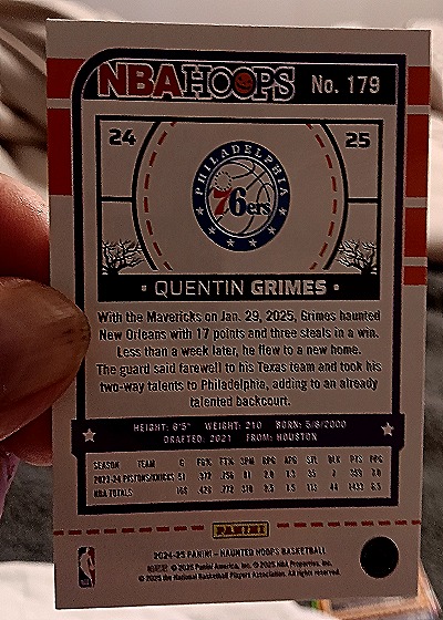 2024-25 Panini Hoops Haunted Hoops #179 Quentin Grimes — back