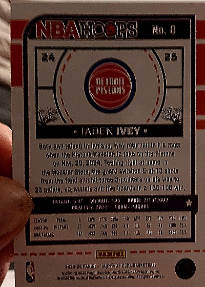 2024-25 Panini NBA Hoops #24-25 Jaden Ivey — back