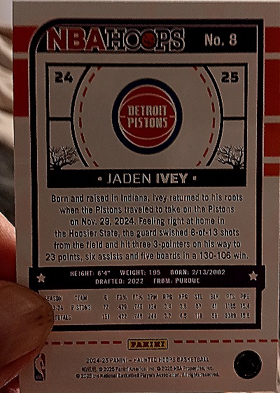 2024-25 Panini NBA Hoops Haunted Hoops #8 Jaden Ivey — back