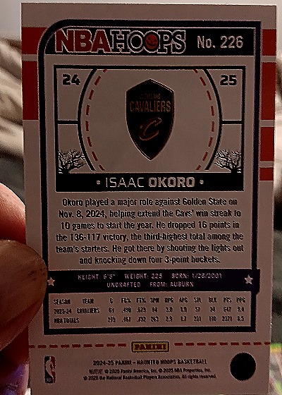 2024-25 Panini NBA Hoops Haunted Hoops #226 Isaac Okoro — back