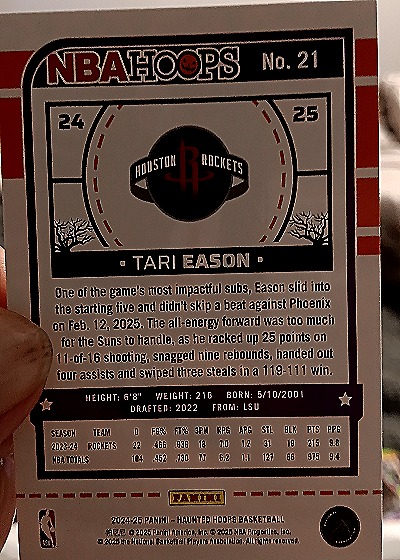 2024-25 Panini NBA Hoops Haunted Hoops #21 Tari Eason — back