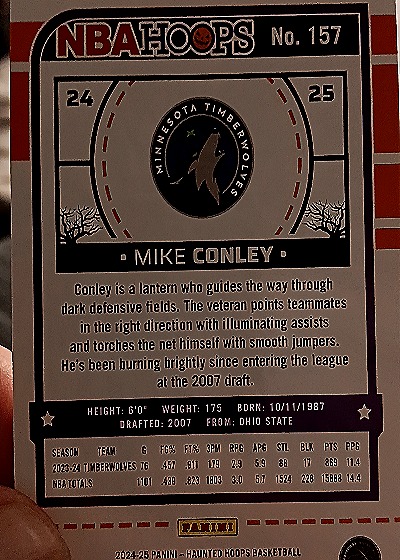 2024-25 Panini NBA Hoops Haunted Hoops #157 Mike Conley — back