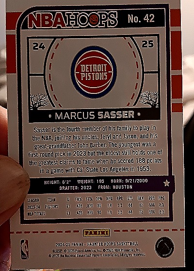 2024-25 Panini Haunted Hoops #42 Marcus Sasser — back