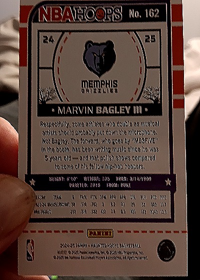 2024-25 Panini NBA Hoops Haunted Hoops #162 Marvin Bagley III — back