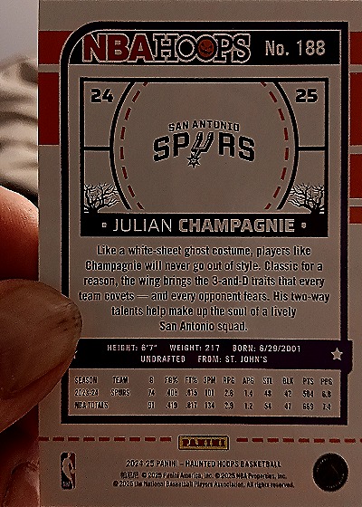 2024-25 Panini NBA Hoops Haunted Hoops #188 Julian Champagnie — back