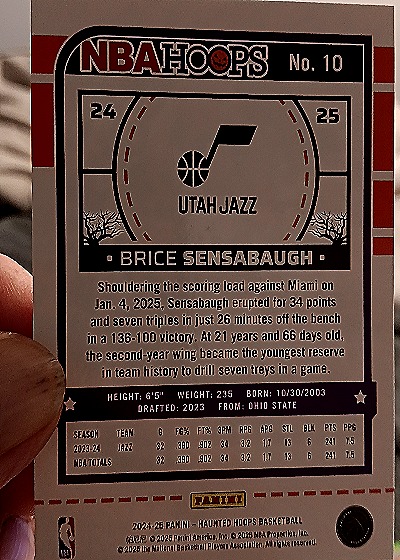 2024-25 Panini NBA Hoops #10 Brice Sensabaugh — back