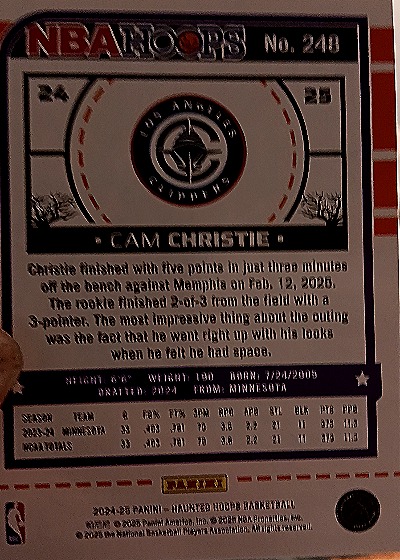 2024-25 Panini NBA Hoops Haunted Hoops #248 Cam Christie — back