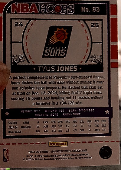 2024-25 Panini Haunted Hoops #83 Tyus Jones — back