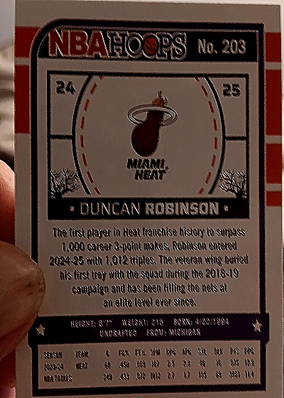 2024-25 Panini NBA Hoops Haunted Hoops #203 Duncan Robinson — back