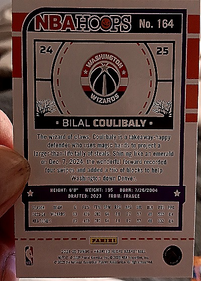 2024-25 Panini Haunted Hoops #164 Bilal Coulibaly — back