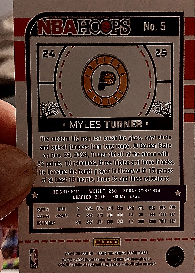 2024-25 Panini NBA Hoops Haunted Hoops #24-25 Myles Turner — back