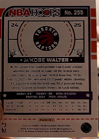 2024-25 Panini NBA Hoops #225 Ja'Kobe Walter — back