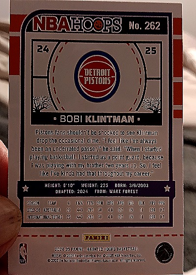 2024-25 Panini Haunted Hoops #262 Bobi Klintman — back