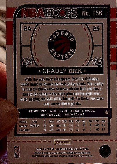 2024-25 Panini NBA Hoops Haunted Hoops #156 Gradey Dick — back