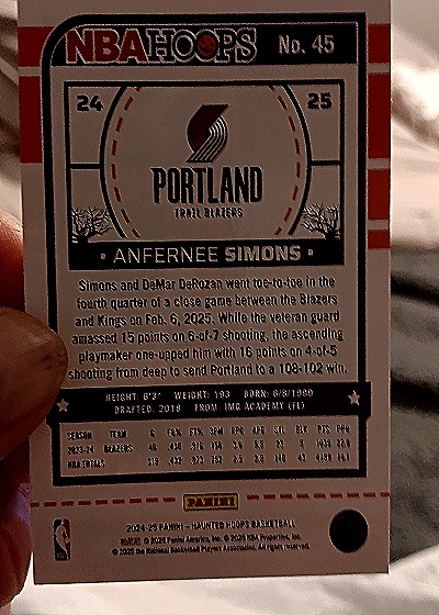 2024-25 Panini Haunted Hoops #45 Anfernee Simons — back