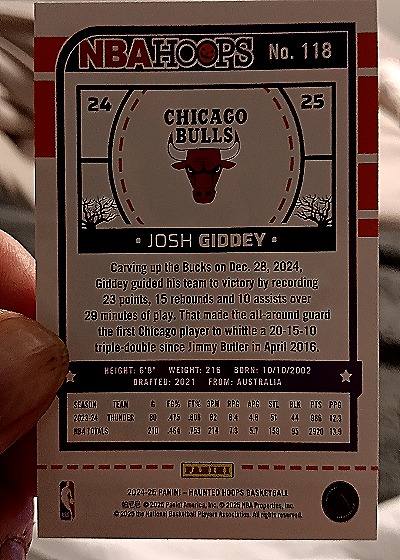 2024-25 Panini Haunted Hoops #118 Josh Giddey — back