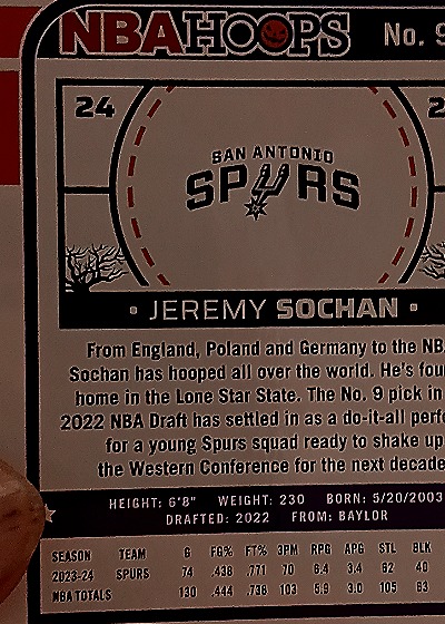 2024-25 Panini Haunted Hoops #98 Jeremy Sochan — back