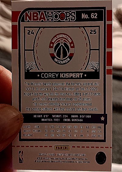 2024-25 Panini NBA Hoops Haunted Hoops #62 Corey Kispert — back
