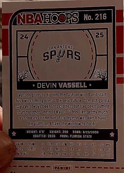 2024-25 Panini NBA Hoops #216 Devin Vassell — back