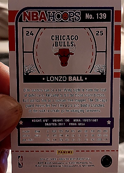 2024-25 Panini Hoops Haunted Hoops #139 Lonzo Ball — back