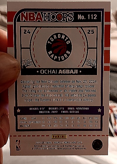 2024-25 Panini NBA Hoops #112 Ochai Agbaji — back