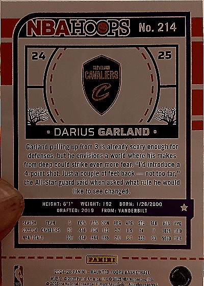 2024-25 Panini NBA Hoops #214 Darius Garland — back