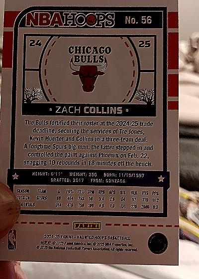 2024-25 Panini NBA Hoops Haunted Hoops #56 Zach Collins — back