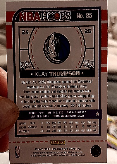 2024-25 Panini NBA Hoops #85 Klay Thompson — back