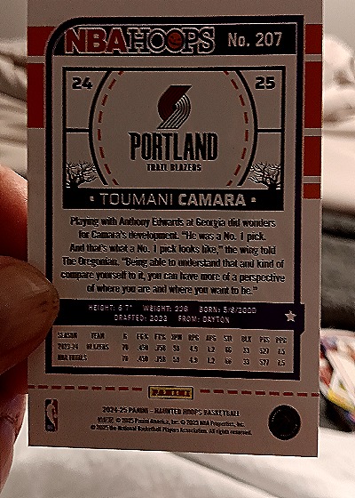 2024-25 Panini Hoops Haunted Hoops #207 Toumani Camara — back