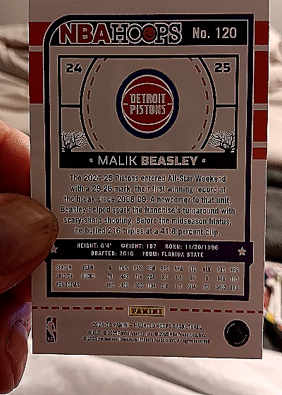 2024-25 Panini NBA Hoops #120 Malik Beasley — back