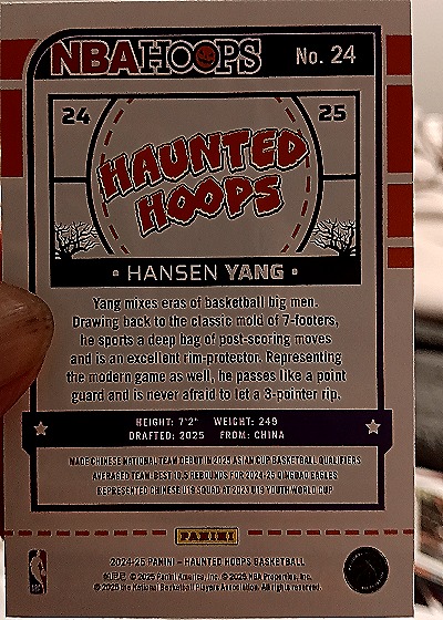 2024-25 Panini Haunted Hoops Basketball #24 Hansen Yang — back