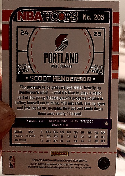 2024-25 Panini NBA Hoops #24 Scoot Henderson — back