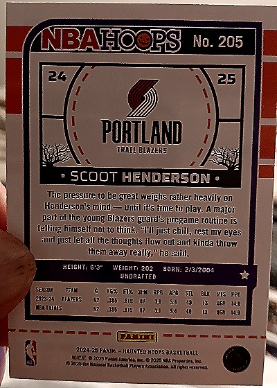 2024-25 Panini NBA Hoops Haunted Hoops #205 Scoot Henderson — back