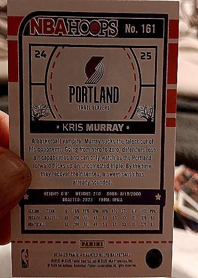 2024-25 Panini NBA Hoops Haunted Hoops #161 Kris Murray — back