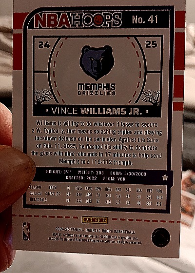 2024-25 Panini Haunted Hoops #41 Vince Williams Jr. — back