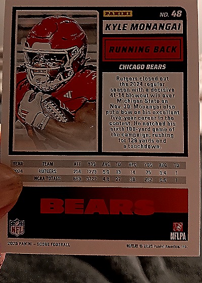 2025 Panini Score A Treat #48 Kyle Monangai — back