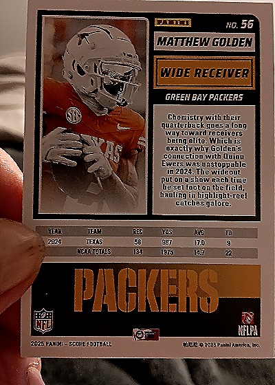 2025 Panini Score #56 Matthew Golden — back