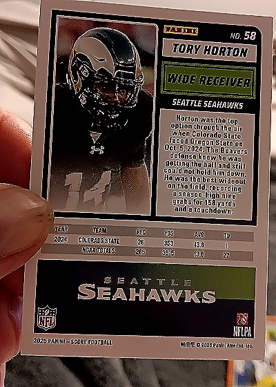 2025 Panini Score #205 Tory Horton — back